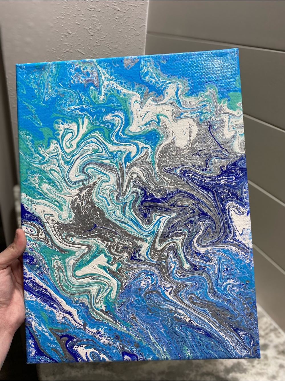 Abstract Blue and Silver Swirl Canvas Art